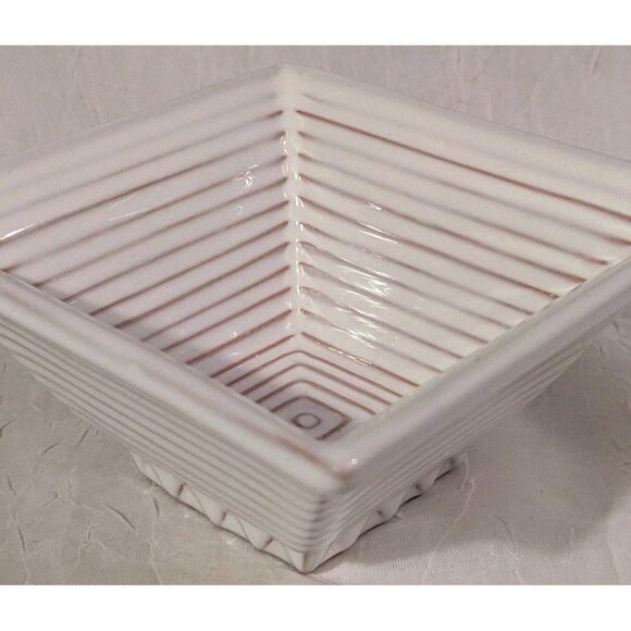 Pottery Bowl Molde Portugal Dish Ribbed Square Decorative Ceramic Geometric 2.5" - Picture 4 of 16